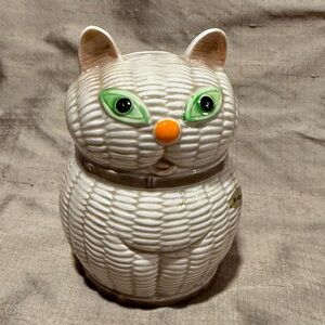 Otagiri Japan vintage Ceramic Cat Bank with Green Eyes